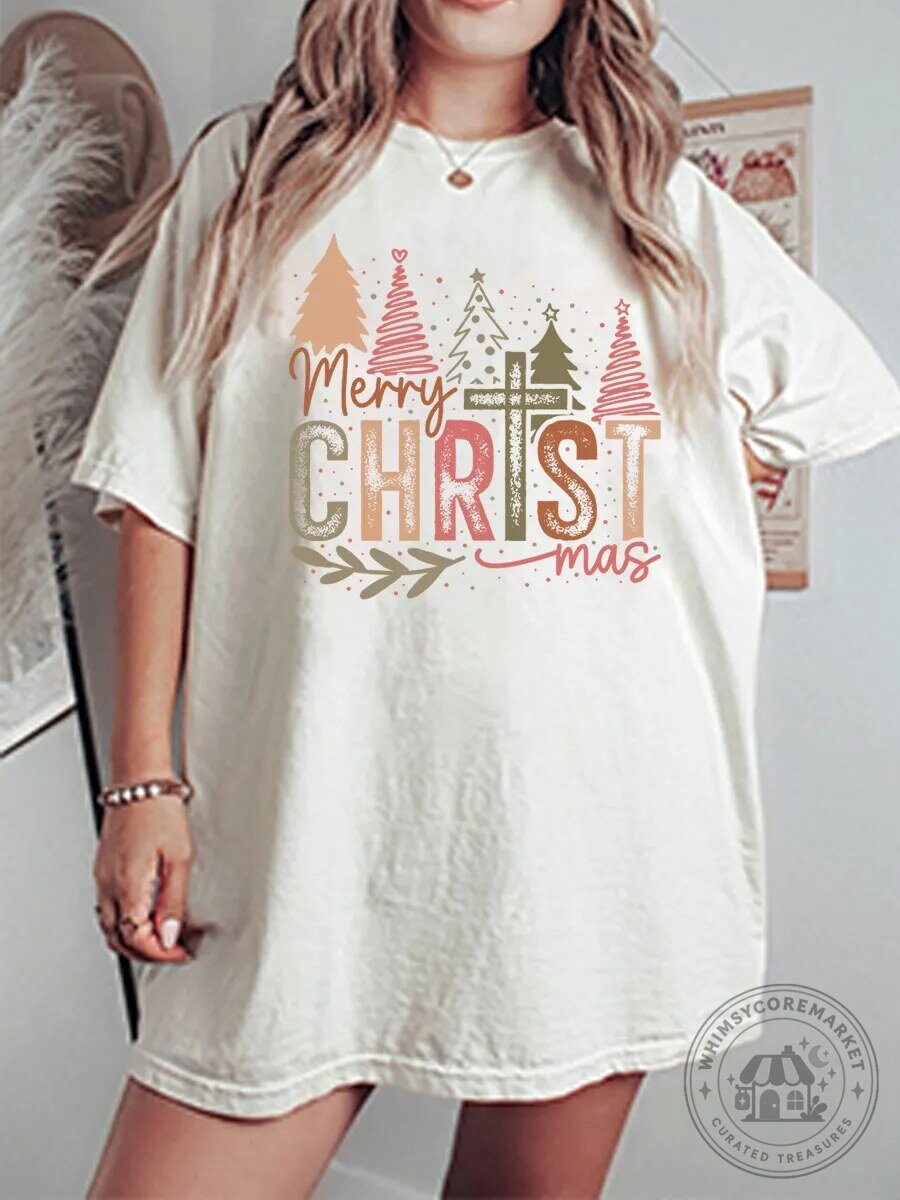 Vintage Merry Christmas Oversized Graphic T-Shirt