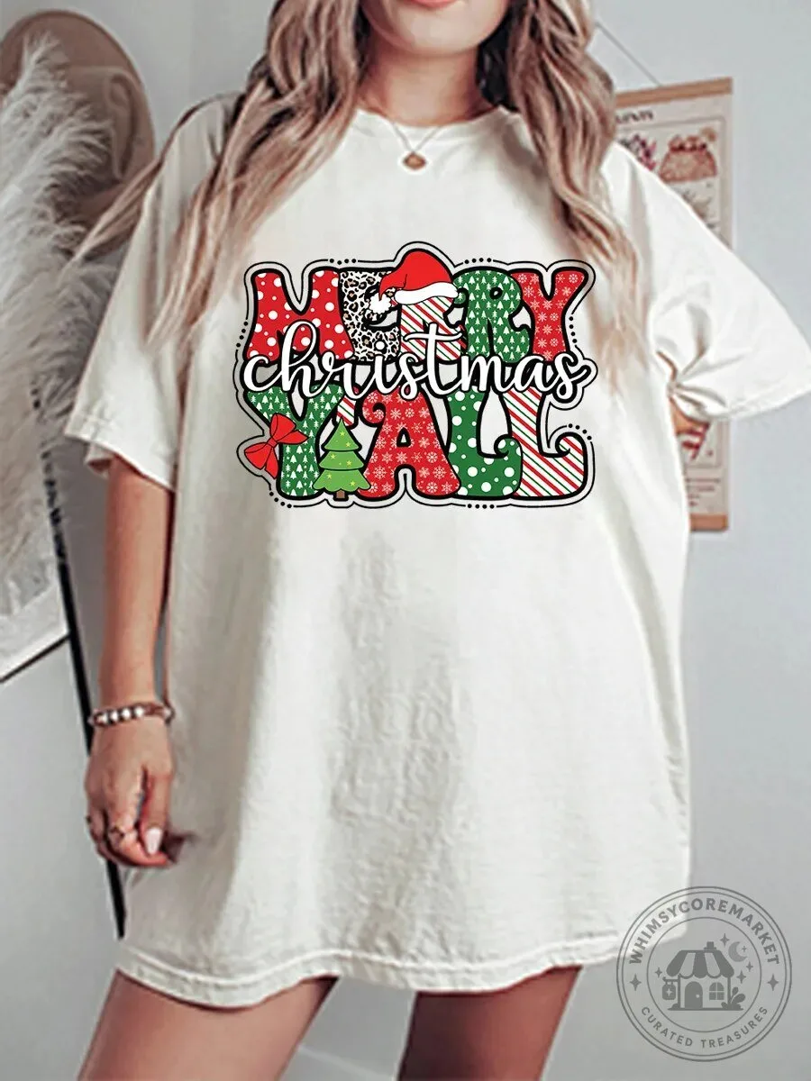 Merry Christmas Y'all Vintage Style Oversized Graphic T-Shirt
