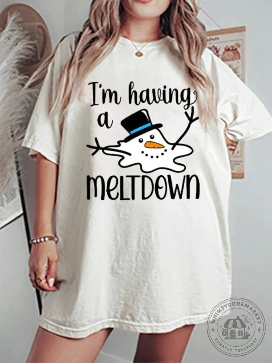 Funny Melting Snowman I'm Having A Meltdown Graphic Short Sleeve T-Shirt